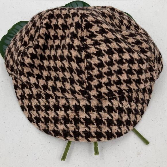 Gap Brown Houndstooth All Over Pattern Y2K Hip Hop Lined Wool Blend Cadet Hat - Picture 1 of 8